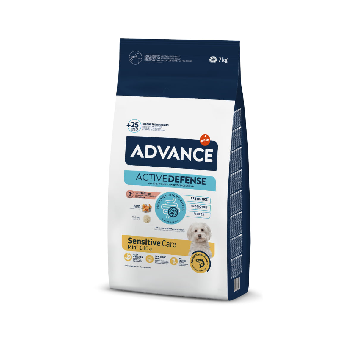 ADVANCE Sensitive Care Mini, XS-S, Somon, hrană uscată câini, sistem digestiv, 7kg