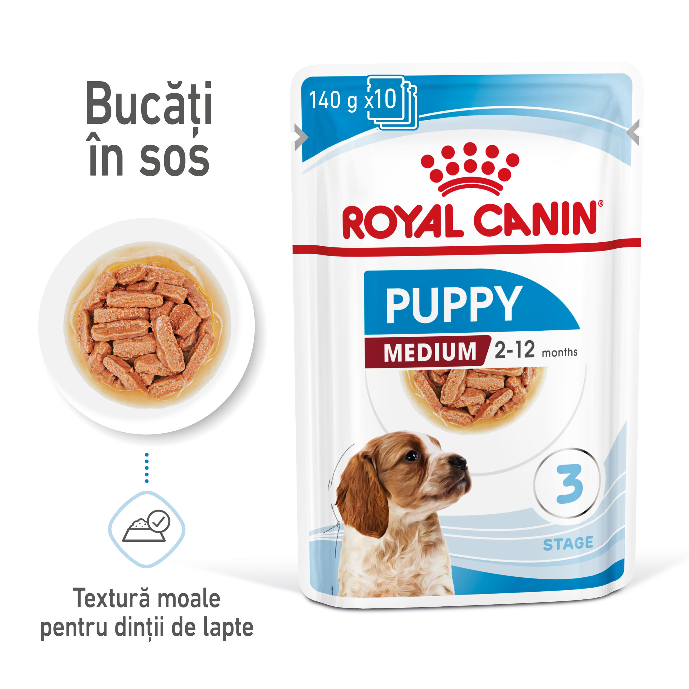 ROYAL CANIN Medium Puppy, hrană umedă câini junior, (în sos), 140g