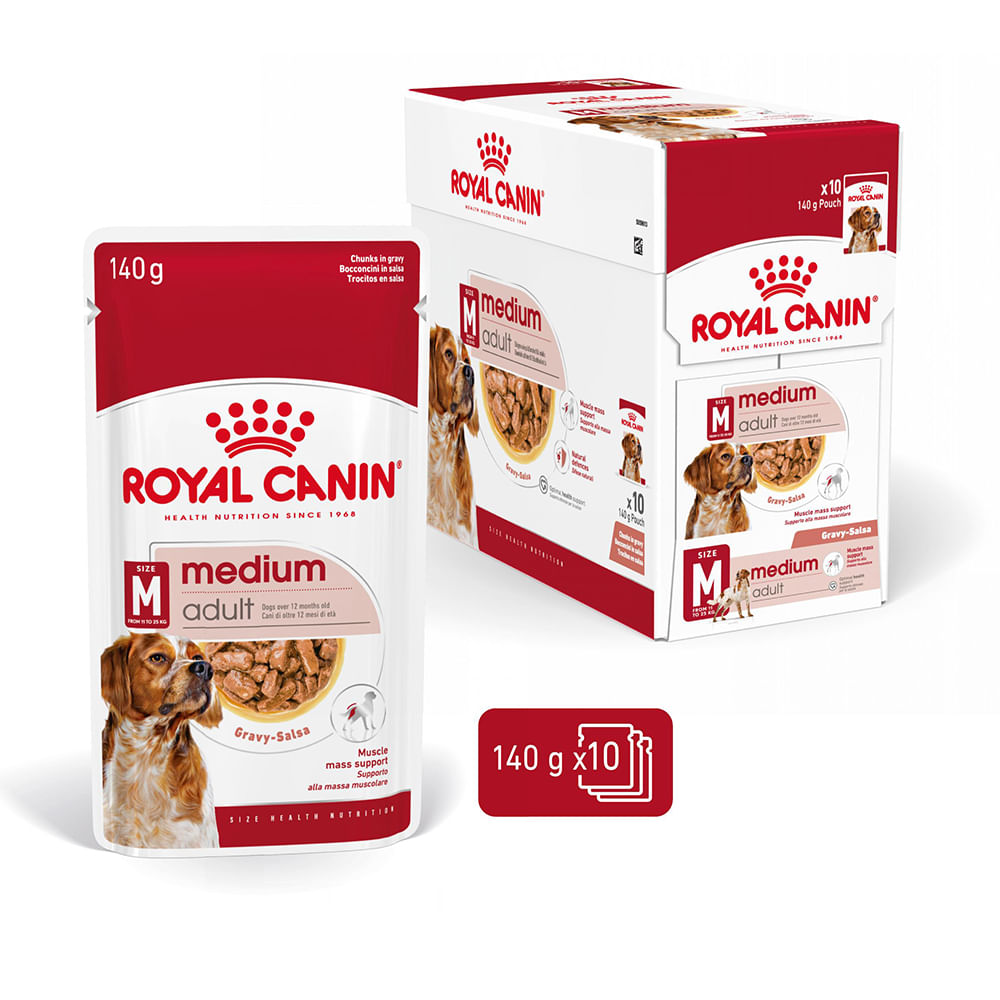 ROYAL CANIN Medium Adult hrană umedă câini (în sos), bax, 140g x 10buc