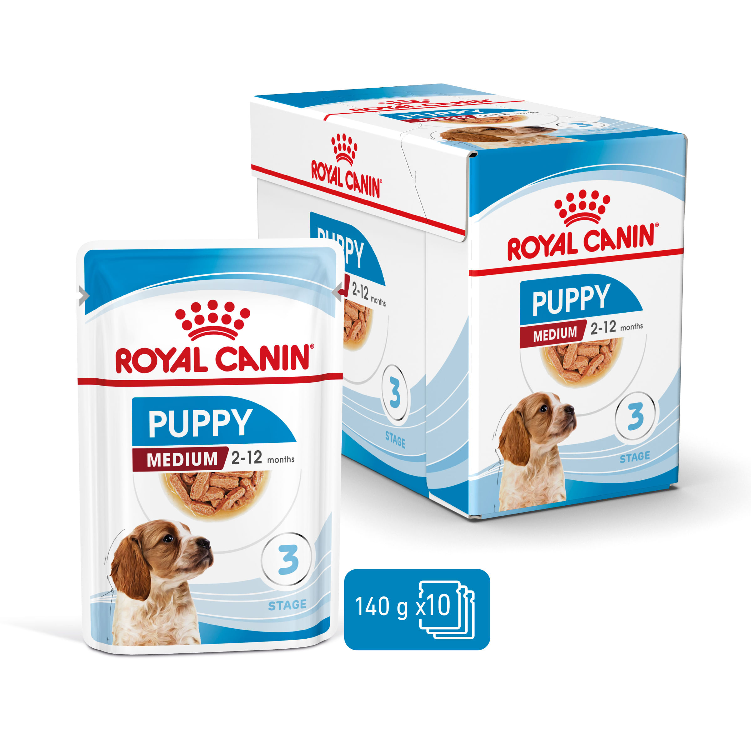 ROYAL CANIN Medium Puppy, hrană umedă câini junior, (în sos), bax, 140g x 10buc - 2 | YEO