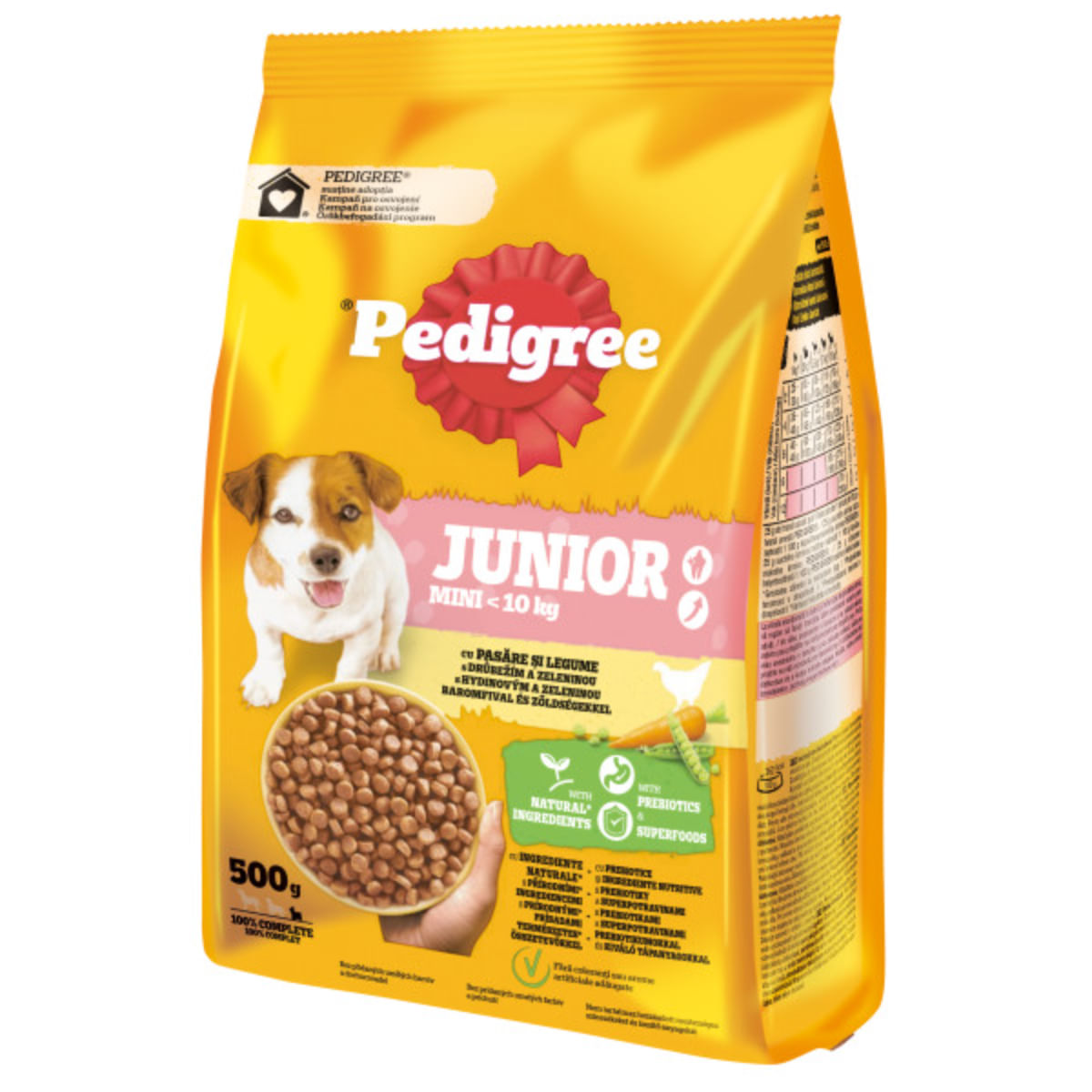 PEDIGREE Junior Mini, XS-S, Pasăre și Legume, hrană uscată câini junior, 500g