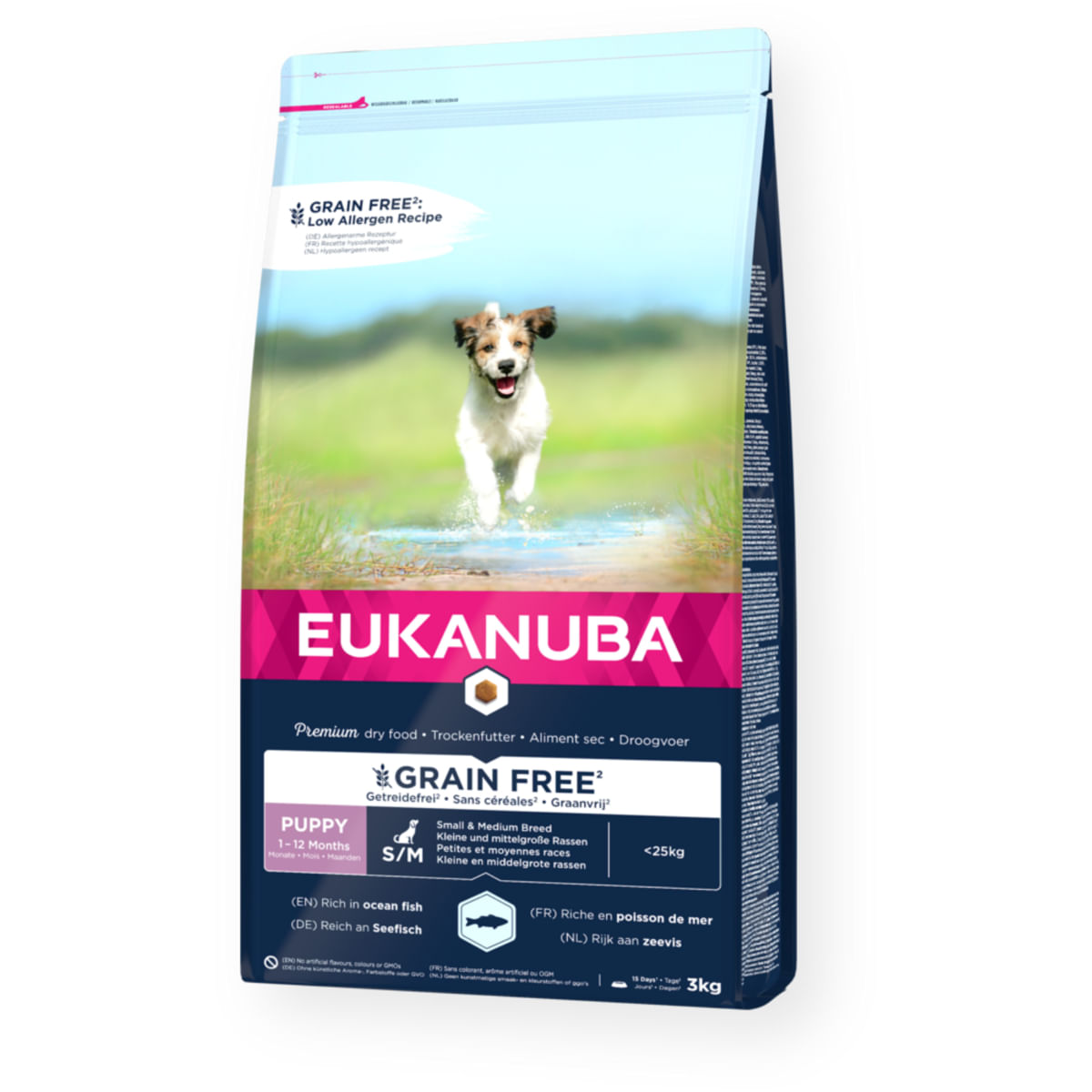 EUKANUBA Grain Free Puppy Small & Medium Breed, S-M, Pește, hrană uscată fără cereale câini junior, 12kg