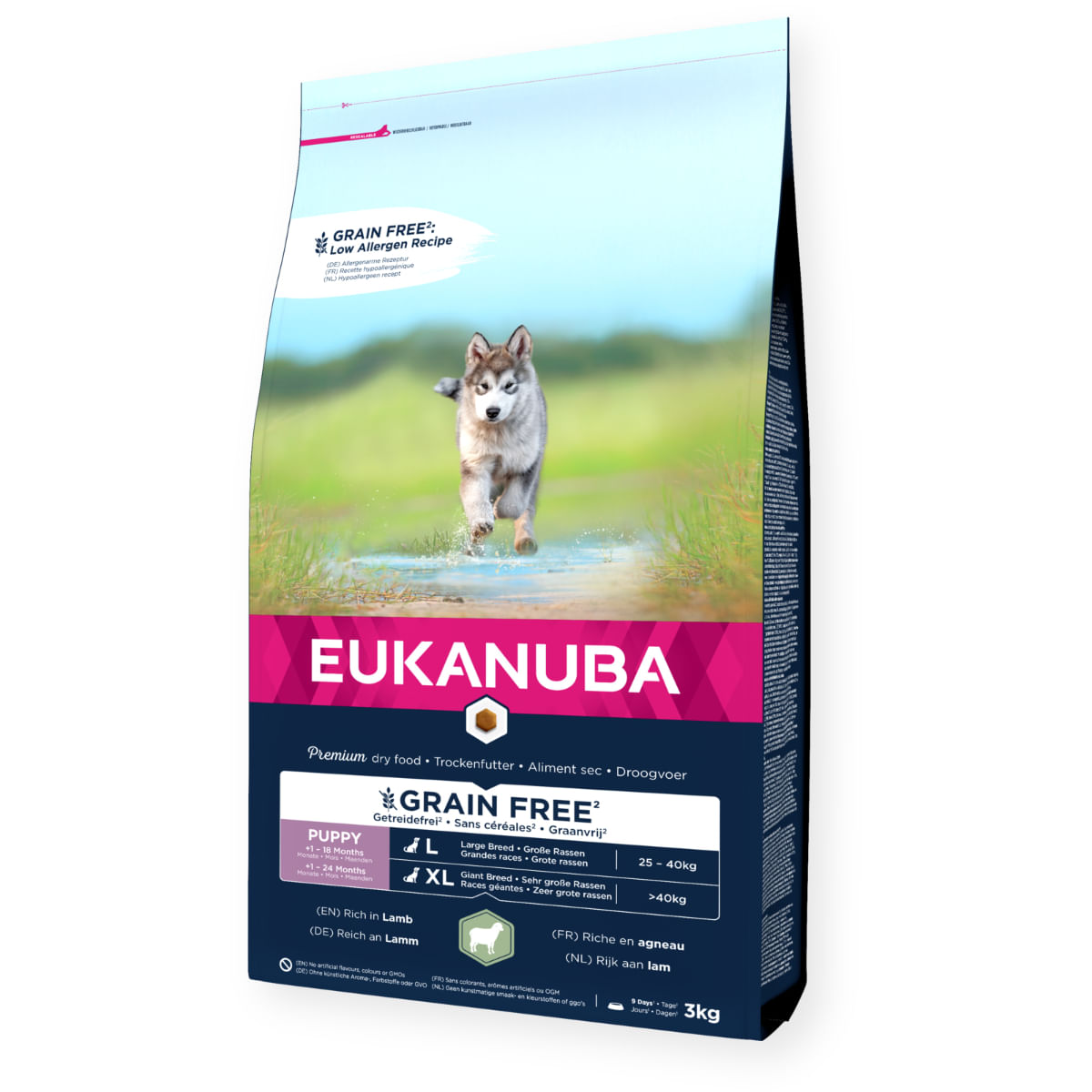 EUKANUBA Grain Free Puppy Large Breed, L-XL, Miel, hrană uscată fără cereale câini junior, 12kg