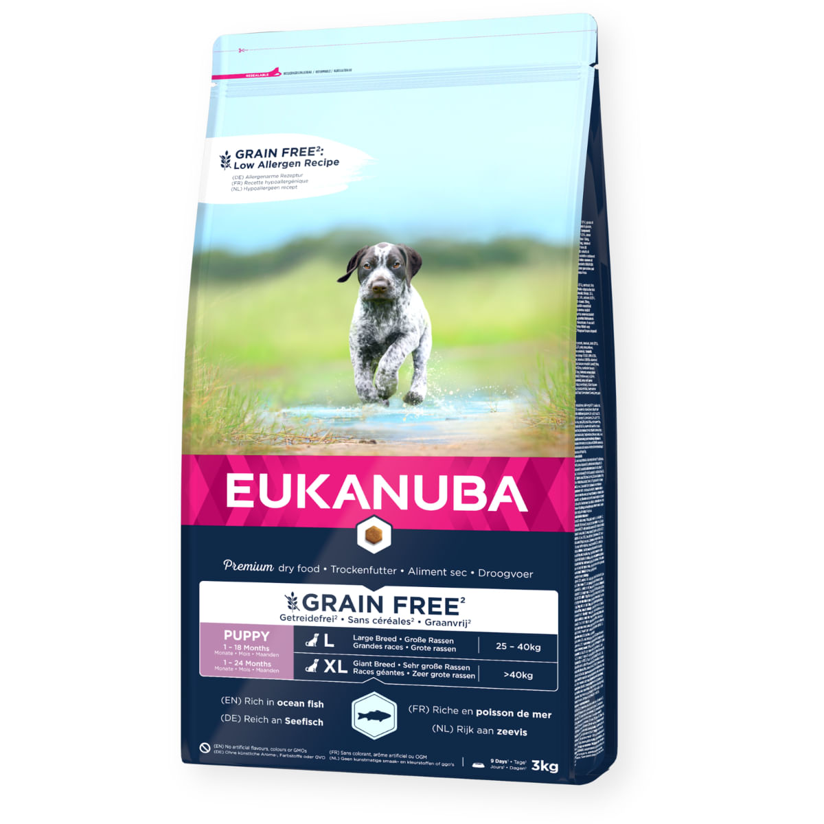 EUKANUBA Grain Free Puppy Large Breed, L-XL, Pește, hrană uscată fără cereale câini junior, 12kg