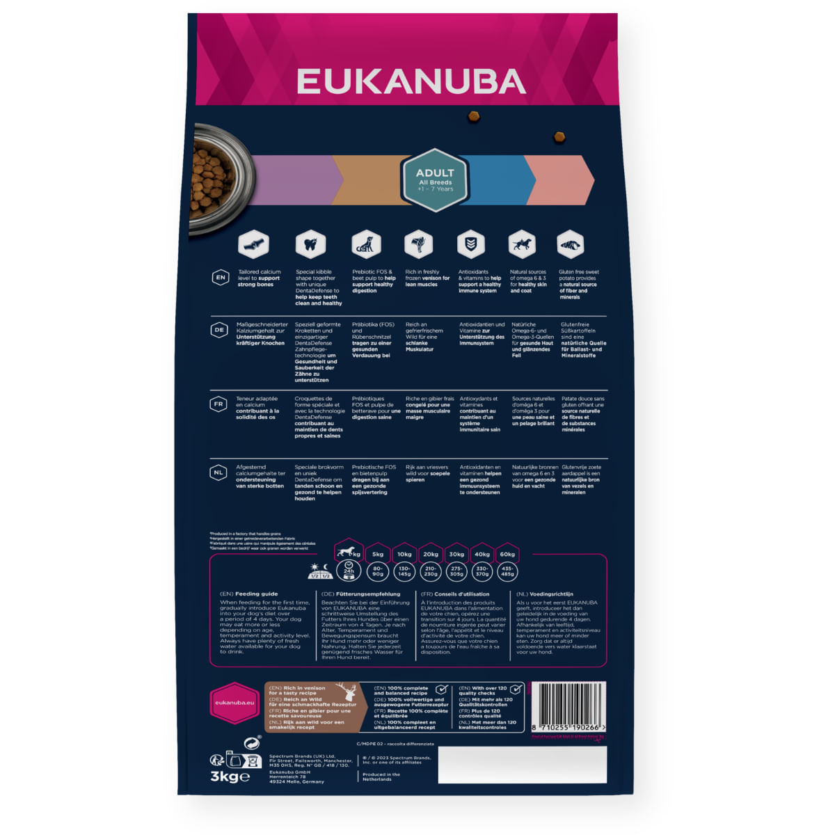 EUKANUBA Grain Free Adult All Breeds, XS-XL, Vânat, hrană uscată fără cereale câini, 12kg