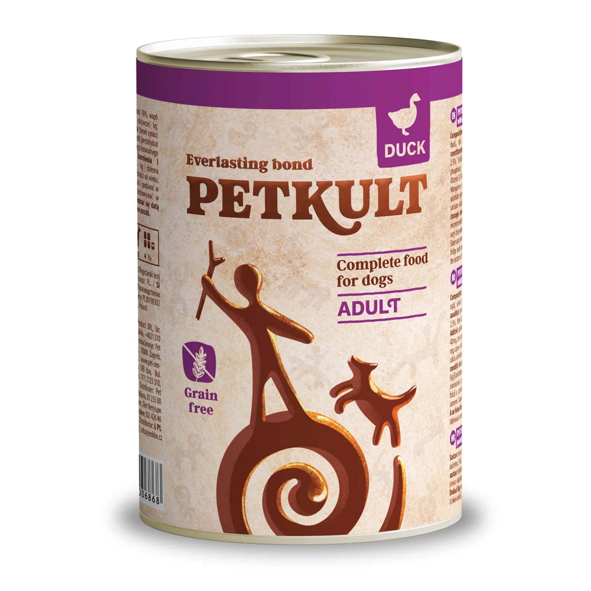 PETKULT Grain Free Adult, Rață, conservă hrană umedă fără cereale câini, 400g