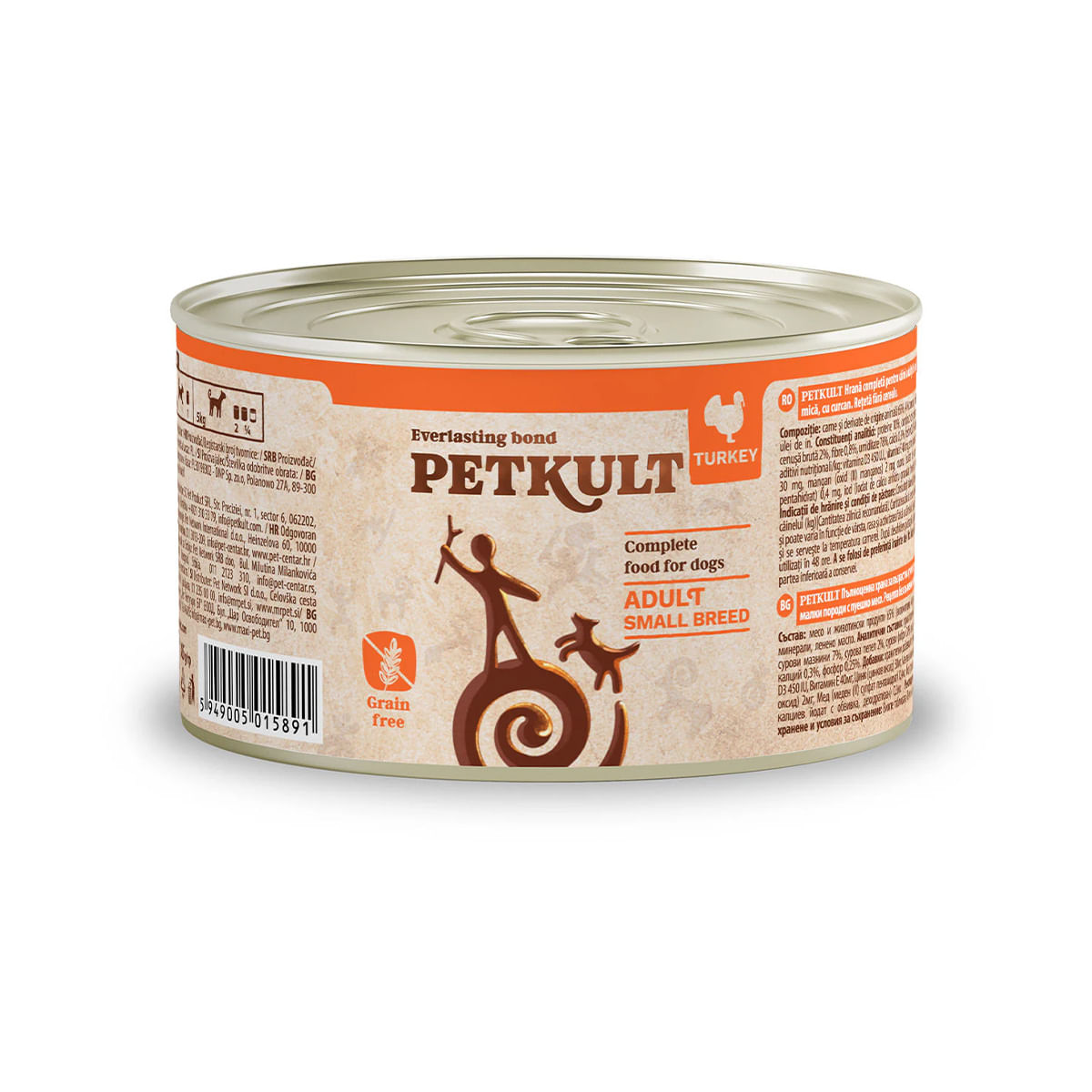 PETKULT Grain Free Mini Adult, Curcan, conservă hrană umedă fără cereale câini, 185g