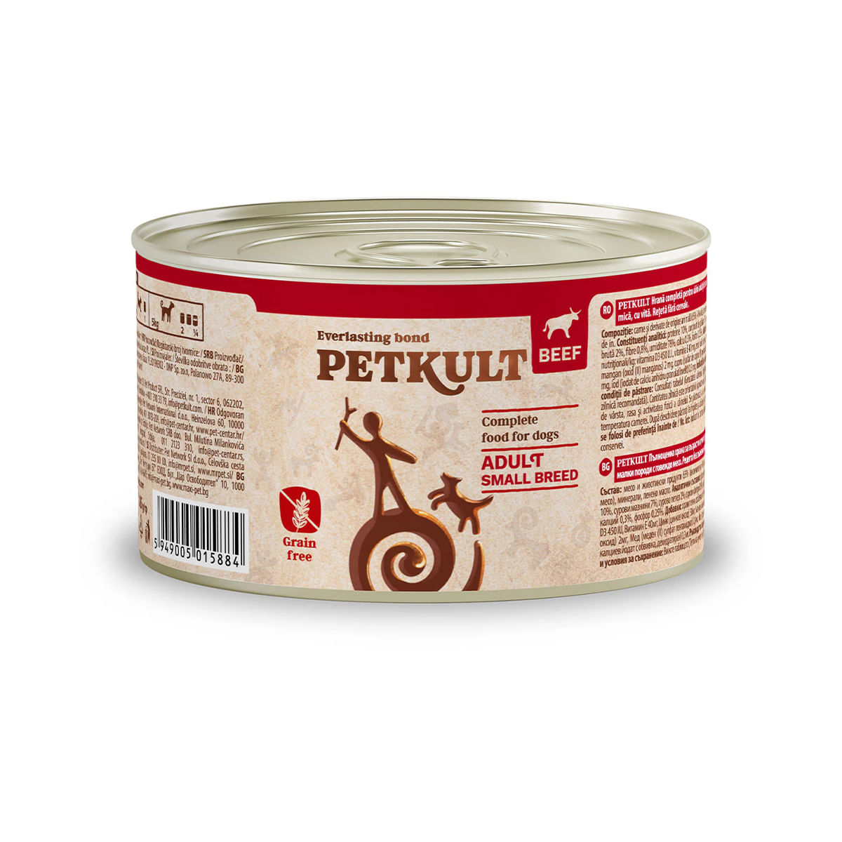 PETKULT Grain Free Mini Adult, Vită, conservă hrană umedă fără cereale câini, 185g - 1 | YEO