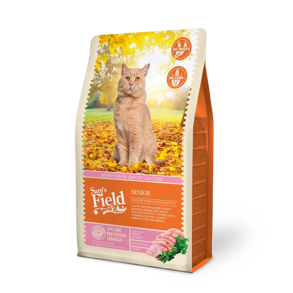 SAM\'S FIELD Senior, Curcan, hrană uscată pisici senior, 2.5kg