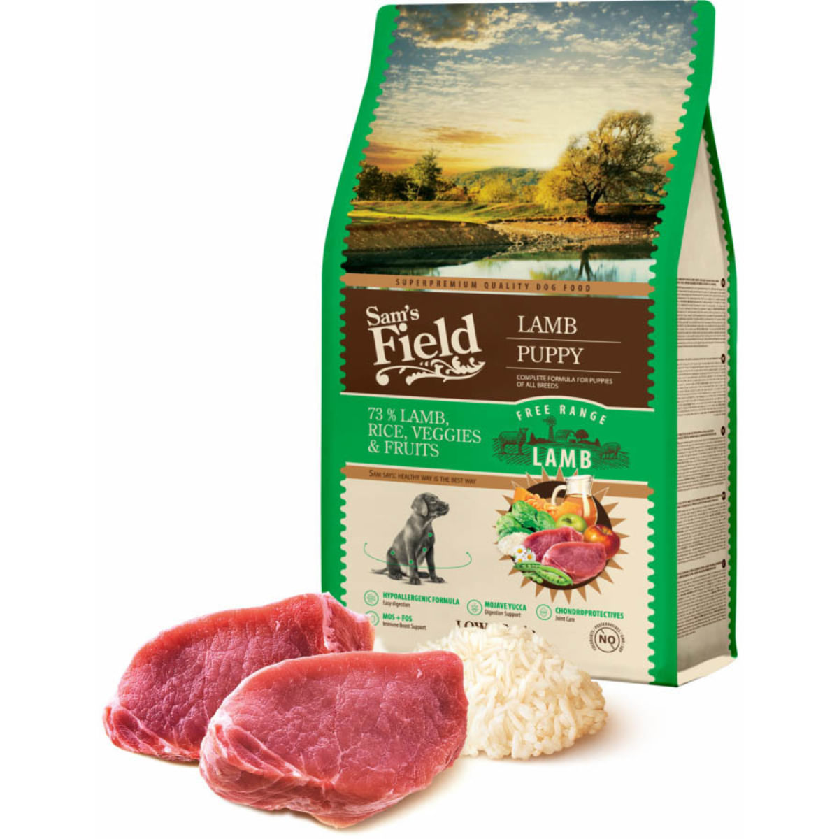 SAM'S FIELD Puppy, XS-XL, Miel, hrană uscată conținut redus cereale câini junior, 2.5kg