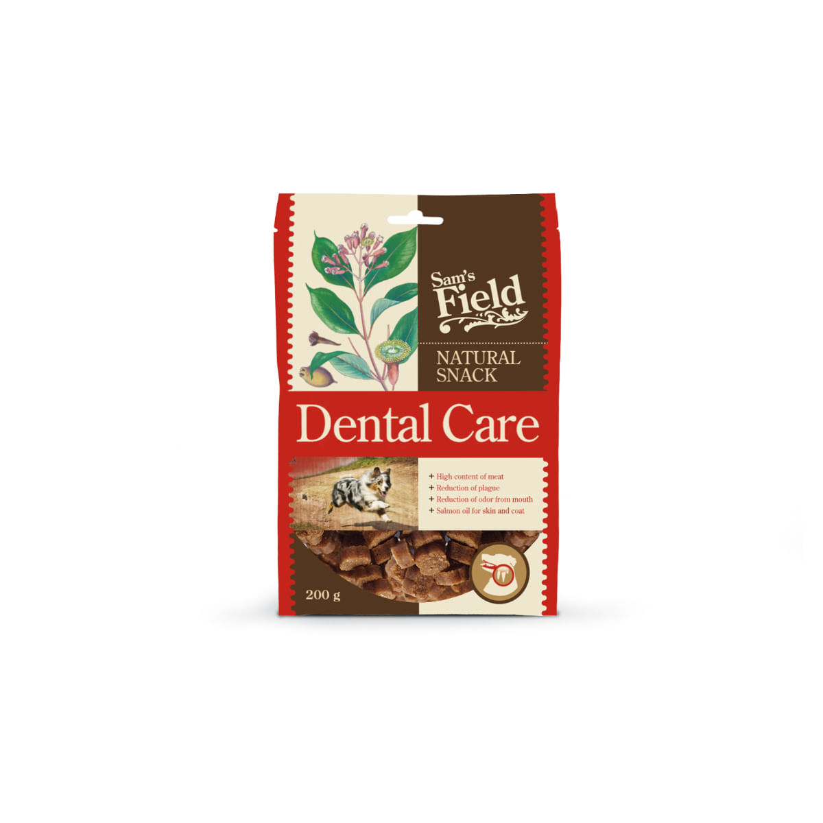 SAM\'S FIELD Natural Snack Dental Care, XS-XL, Pui, punguță recompense câini, sensibilități dentare, 200g