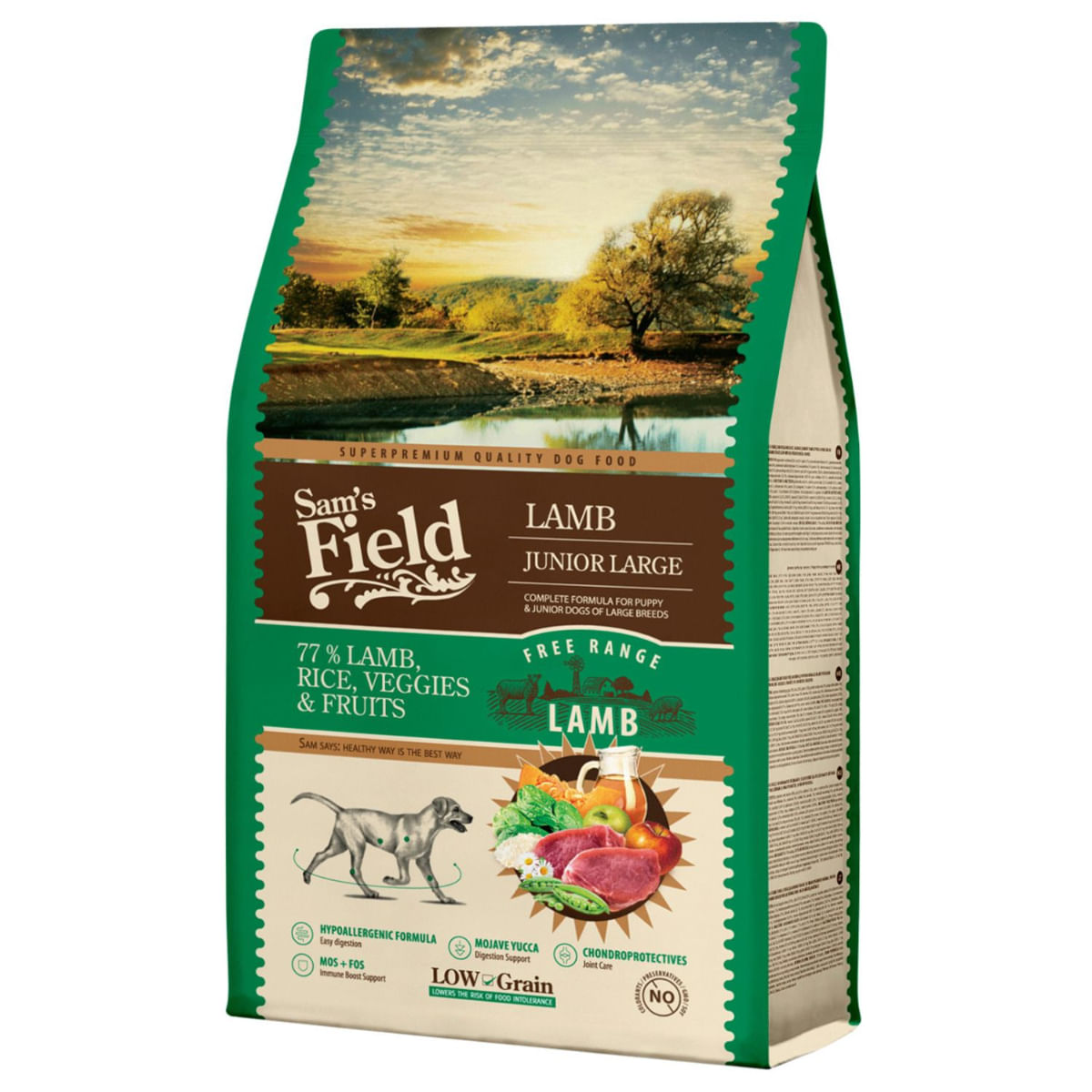 SAM\'S FIELD Junior Large Breed, L-XL, Miel, hrană uscată conținut redus cereale câini, 2.5kg