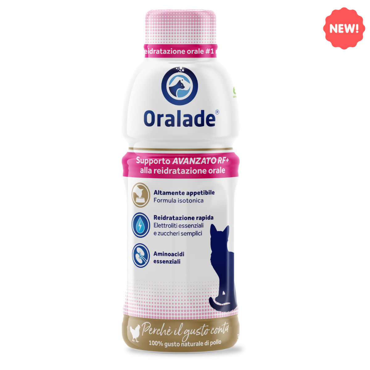 ORALADE Advance RF+ Oral Rehidratation Support, Pui, dietă veterinară, flacon hrană lichidă pisici, sistem renal, 330ml - 1 | YEO