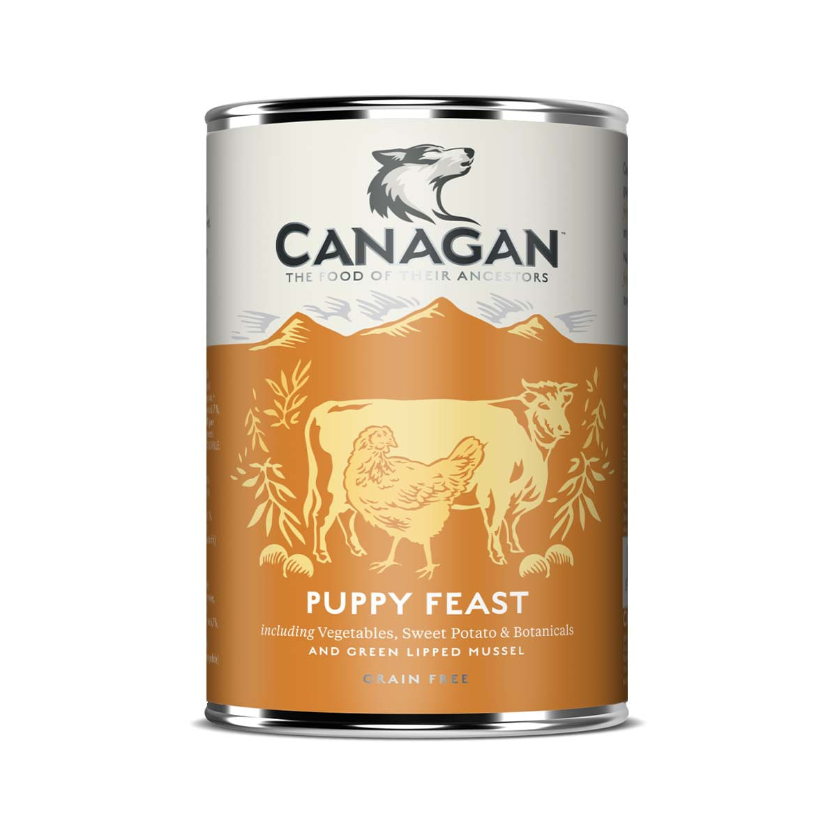 CANAGAN Puppy Feast, XS-XL, Pui și Vită, conservă hrană umedă fără cereale câini junior, (în supă), 400g