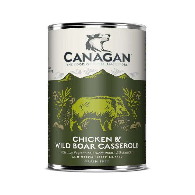 CANAGAN Chicken&Wild Boar Casserole, XS-XL, Pui și Mistreț, conservă hrană umedă fără cereale câini junior & adult, (în supă), 400g