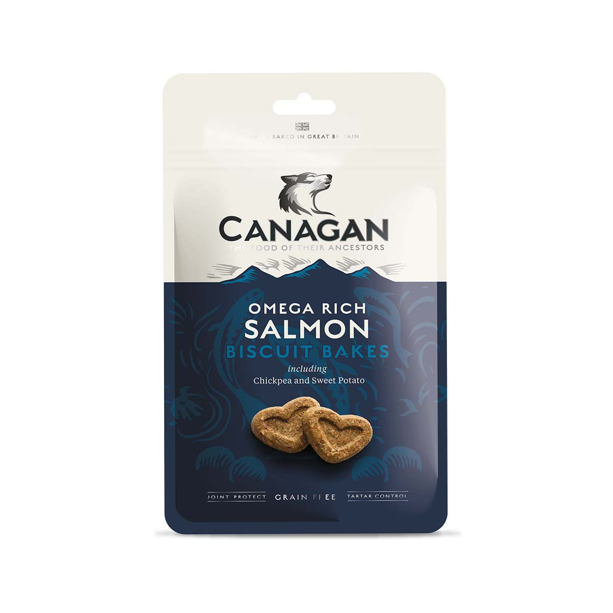 CANAGAN Omega Rich Salmon Biscuit Bakes, XS-XL, Somon, punguță recompense fără cereale câini junior & adult, 150g