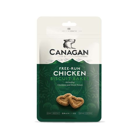 CANAGAN Free-Run Chicken Biscuit Bakes, XS-XL, Pui, punguță recompense fără cereale câini junior & adult, 150g