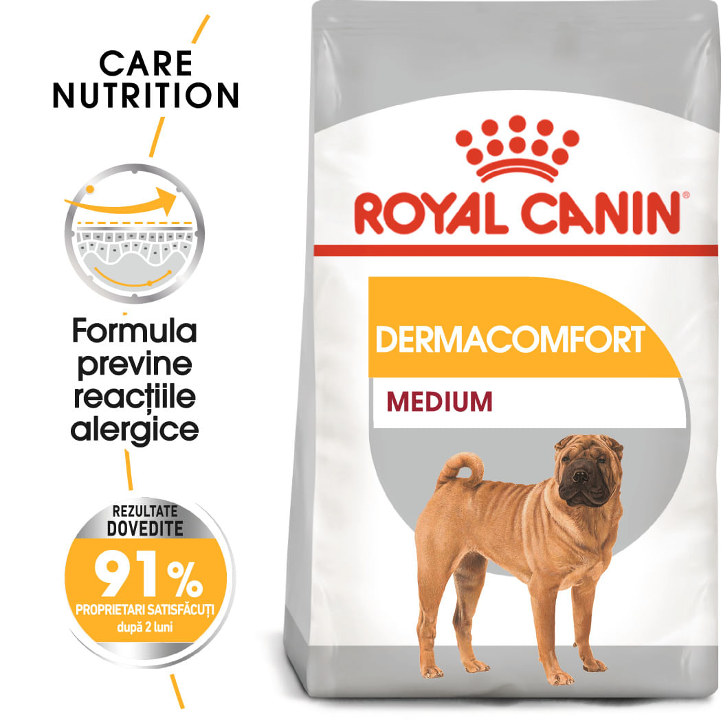 ROYAL CANIN Medium Dermacomfort, hrană uscată câini, prevenirea iritațiilor pielii, 3kg