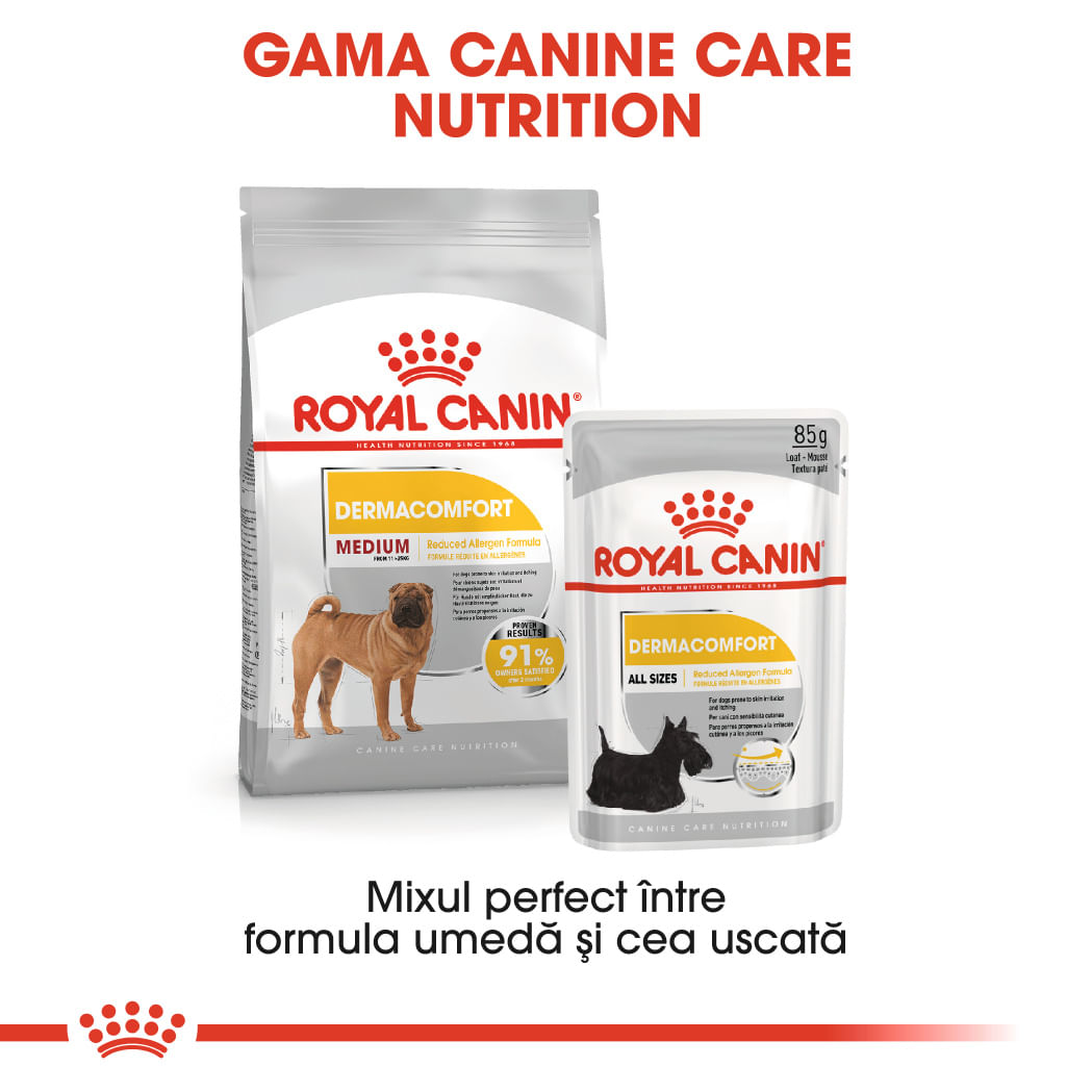 ROYAL CANIN Medium Dermacomfort, hrană uscată câini, prevenirea iritațiilor pielii, 3kg