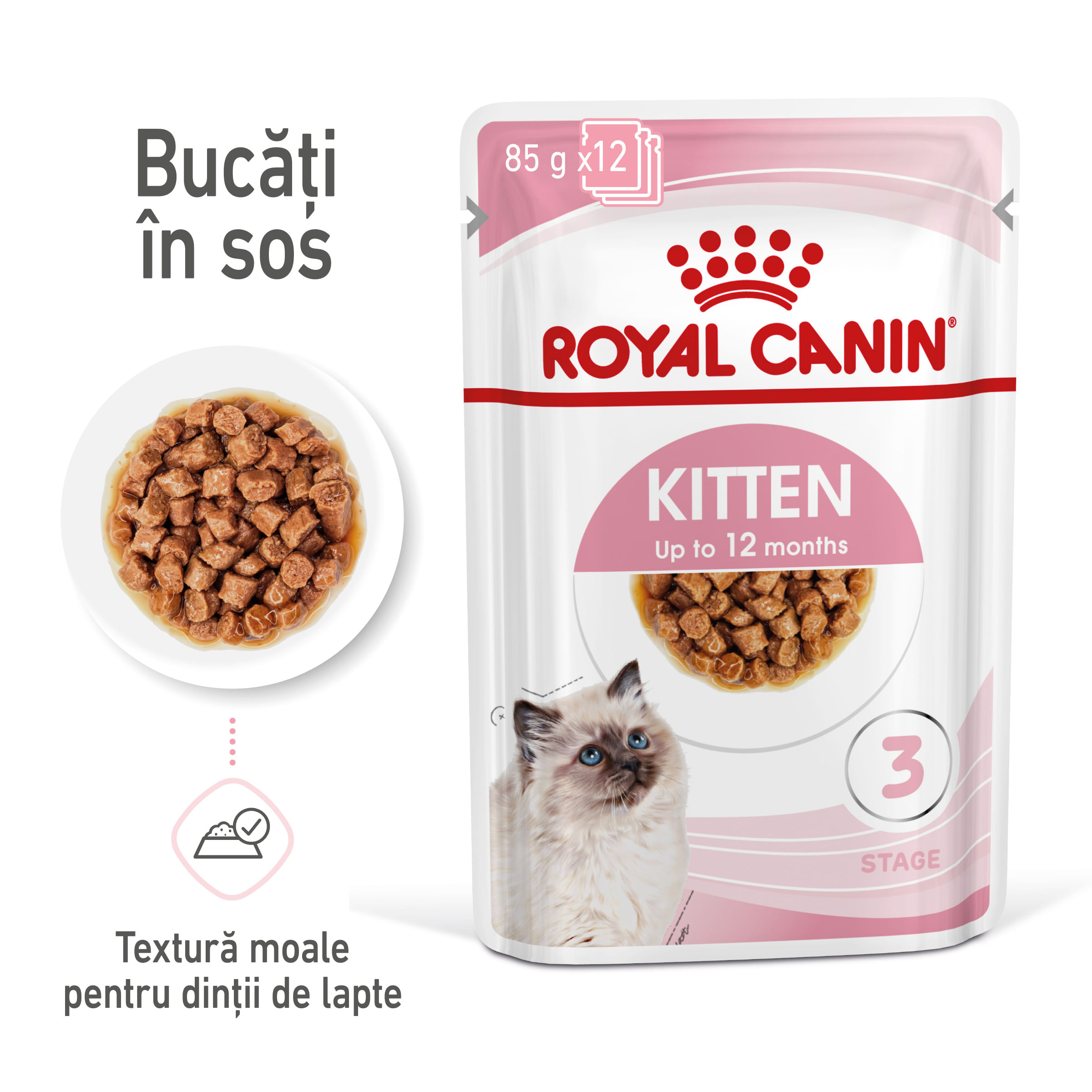 ROYAL CANIN Kitten, hrană umedă pisici junior, (în sos), 85g