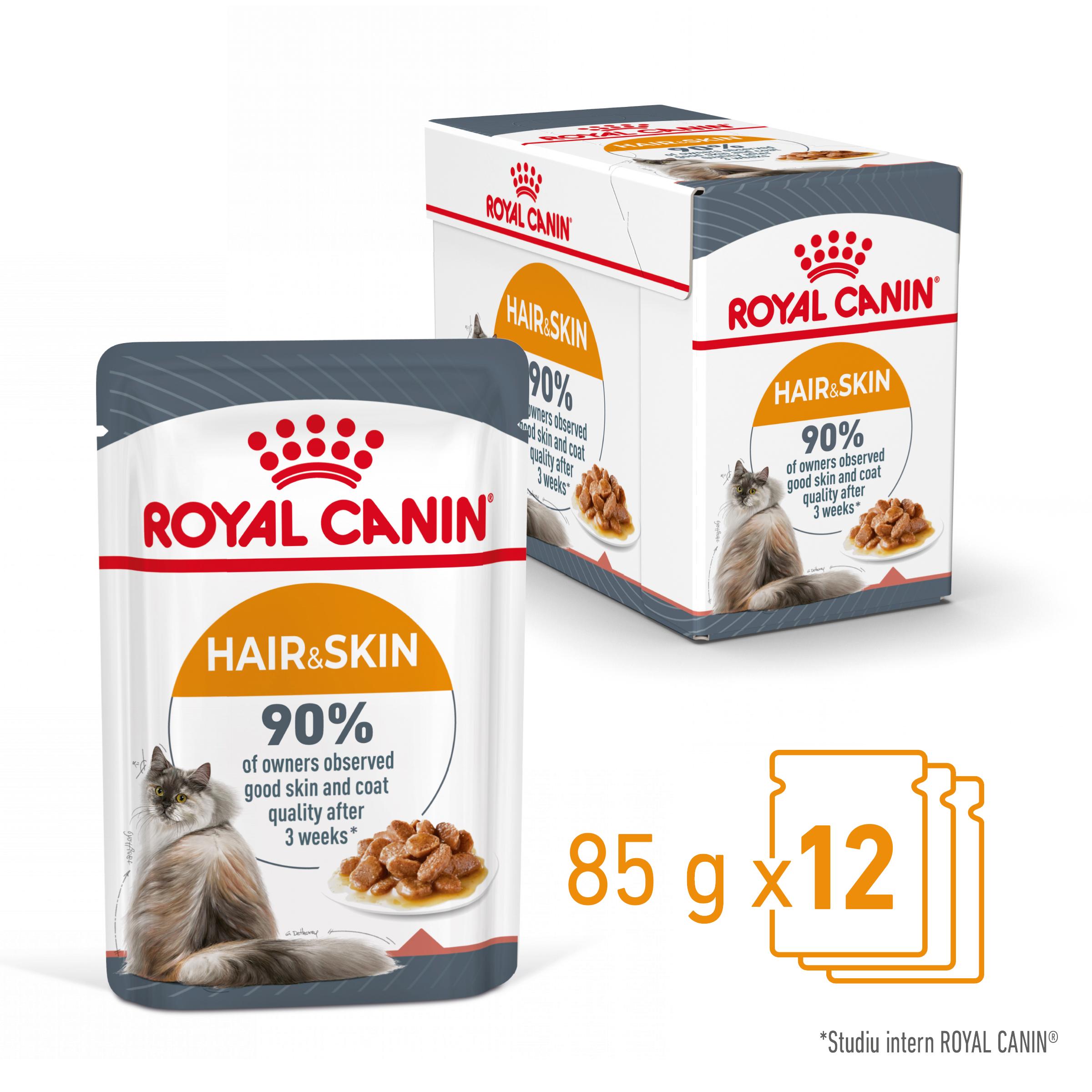 ROYAL CANIN Hair & Skin Care Adult, hrană umedă pisici, piele & blană, (în sos), bax, 85g x 12buc