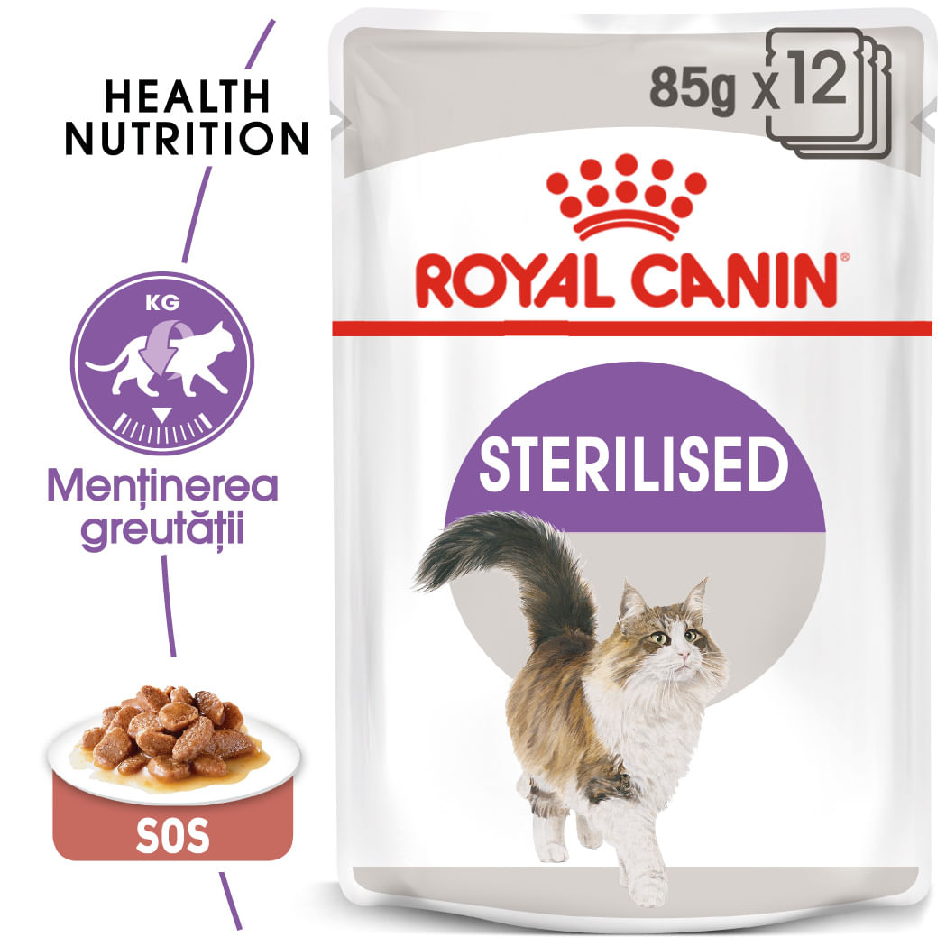 ROYAL CANIN Sterilised Adult, hrană umedă pisici sterilizate, (în sos), bax, 85g x 12buc