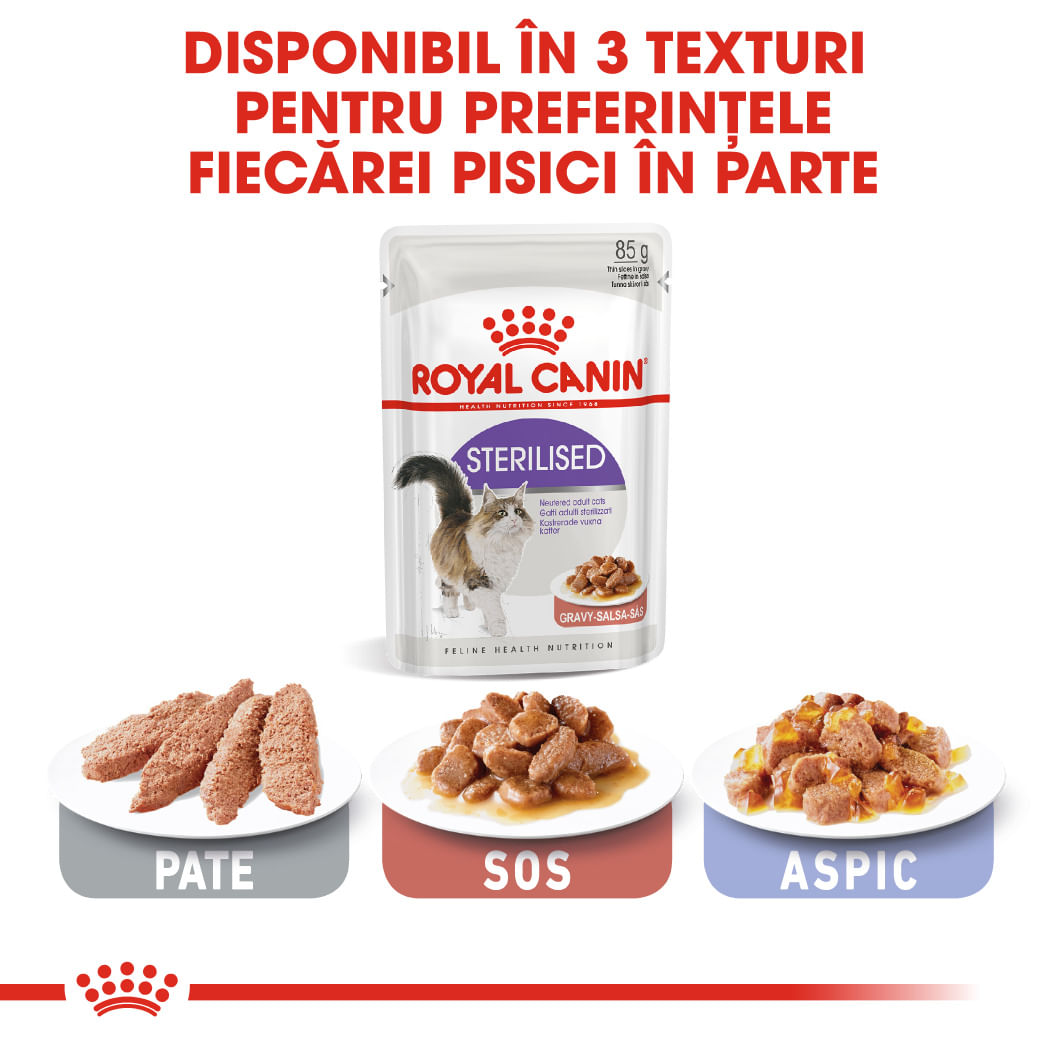 ROYAL CANIN Sterilised Adult, hrană umedă pisici sterilizate, (în sos), bax, 85g x 12buc