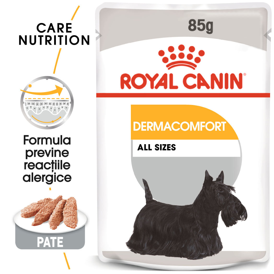 ROYAL CANIN Dermacomfort Adult, hrană umedă câini, prevenirea iritațiilor pielii, (pate), 85g