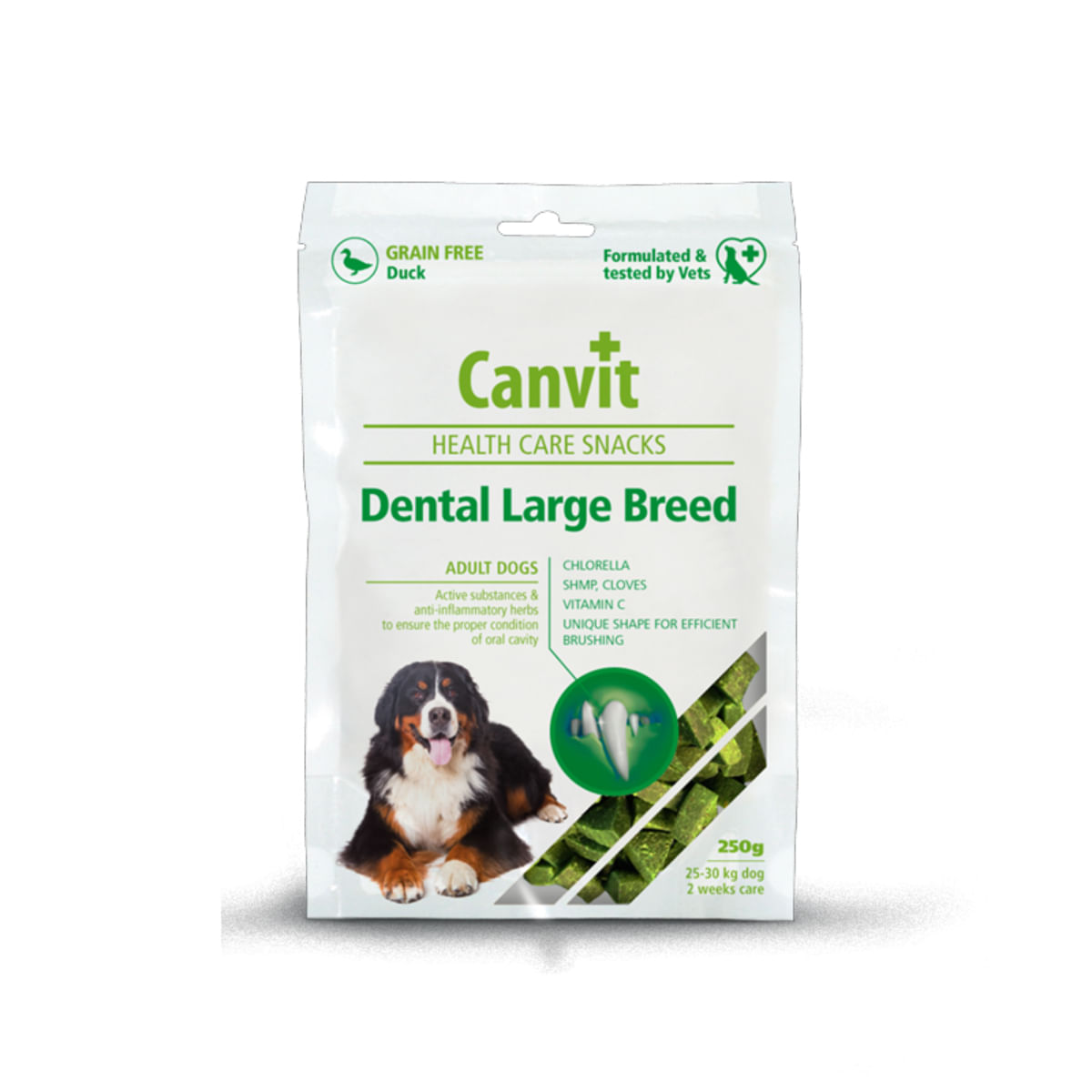 CANVIT Snack Dental Large Breed, L-XL, Rață, punguță recompense funcționale câini, sensibilități dentare, 250g - 1 | YEO