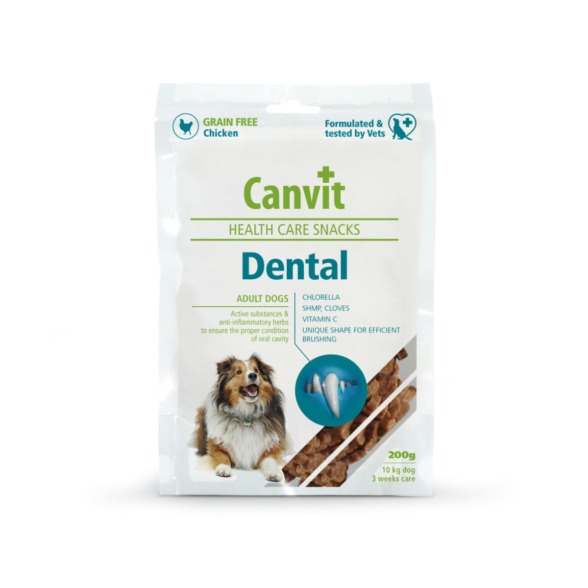 CANVIT Snack Dental, XS-S, Rață, punguță recompense funcționale câini, sensibilități dentare, 200g