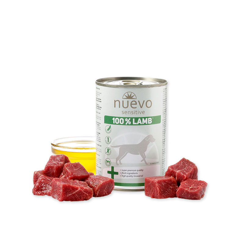 NUEVO Sensitive 100% Lamb, XS-XL, Miel, conservă hrană umedă monoproteică fără cereale câini, alergii, (în aspic), 400g - 1 | YEO