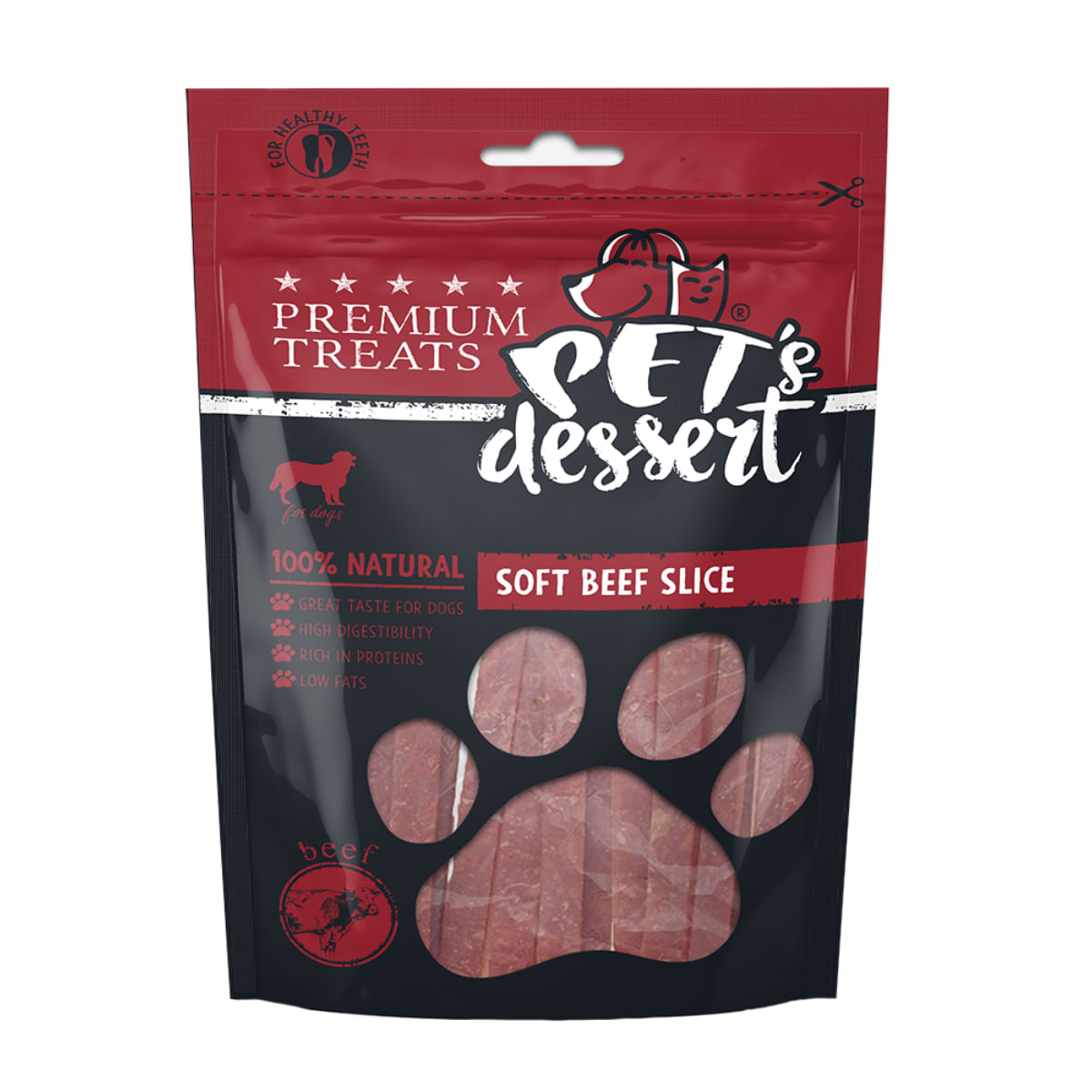 PET\'S DESSERT Soft Slice, XS-XL, Vită, punguță recompense fără cereale câini, 80g