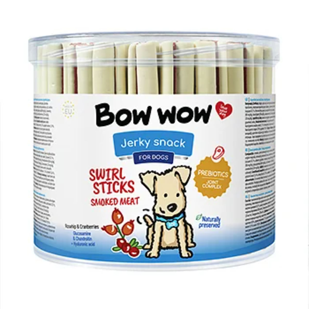 BOW WOW Jerky Snack Swirl Sticks, S-XL, Carne, găletușa recompense câini, 55buc, 1280g