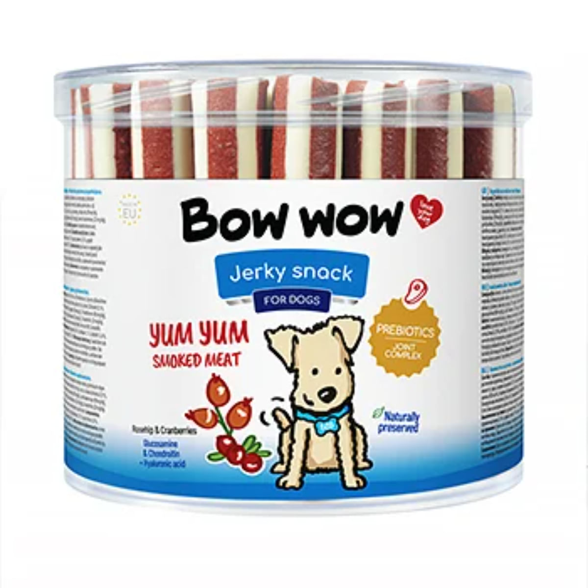 BOW WOW Jerky Snack Smoked Meat, S-XL, Carne, găletușa recompense câini, 35buc, 1400g - 1 | YEO