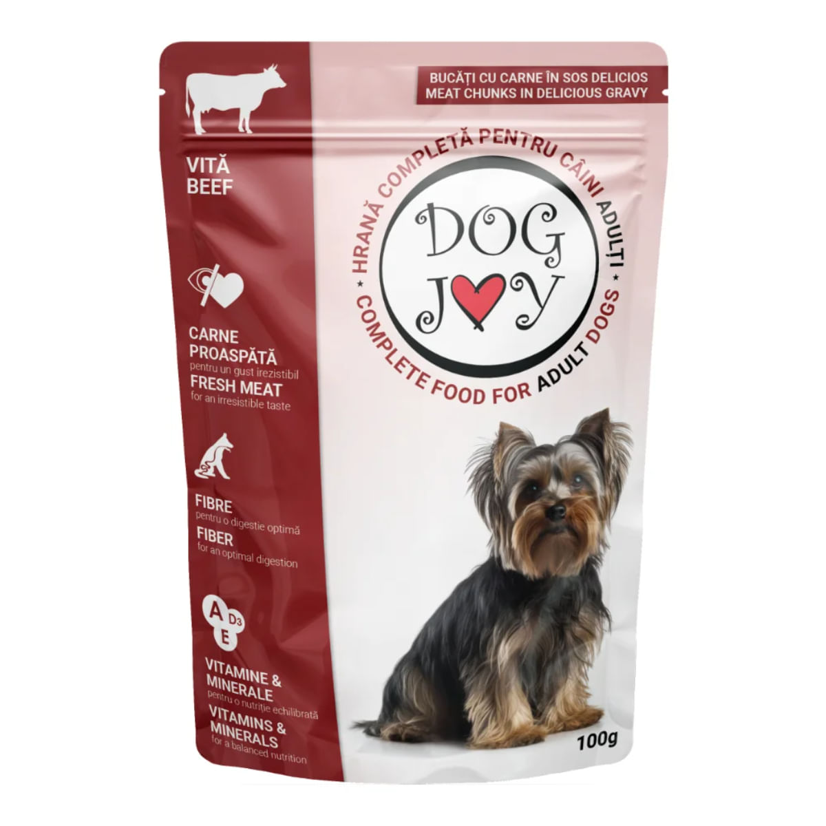 DOG JOY, XS-S, Vită, plic hrană umedă câini, (în sos), 100g