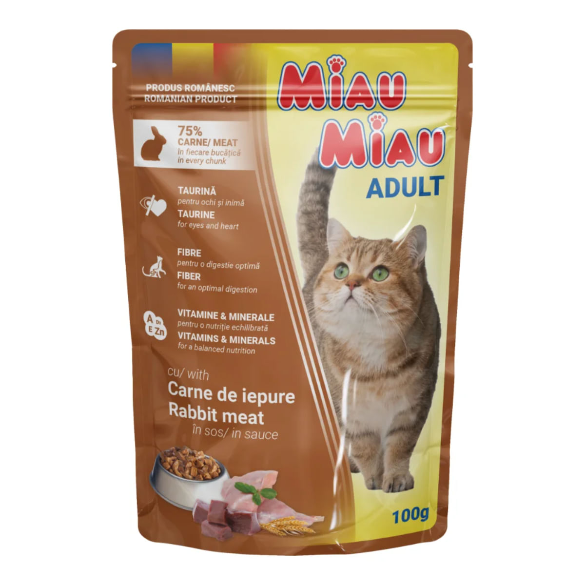 MIAU MIAU, Iepure, plic hrană umedă pisici, (în sos), 100g