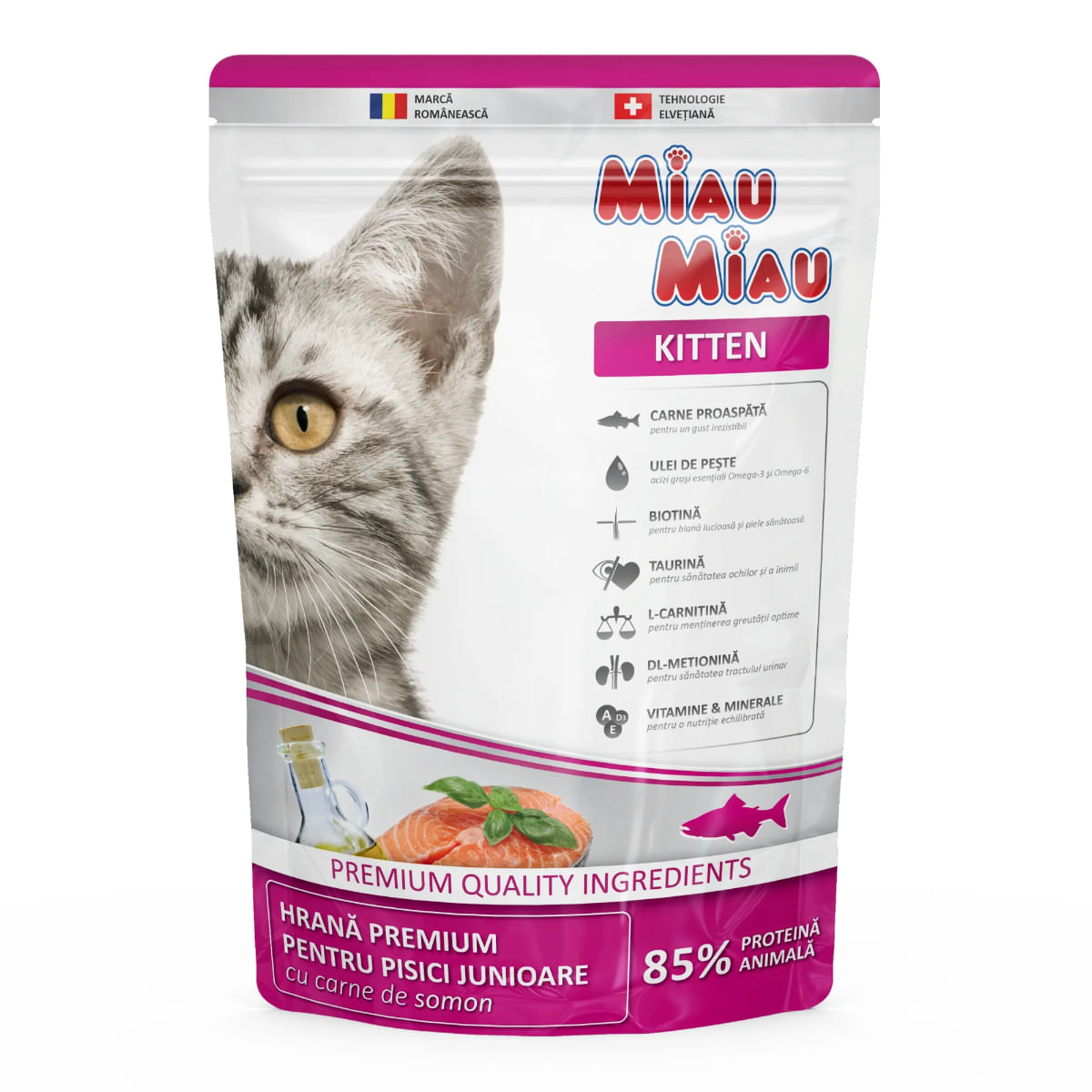 MIAU MIAU Kitten, Somon, hrană uscată pisici junior junior, 800g