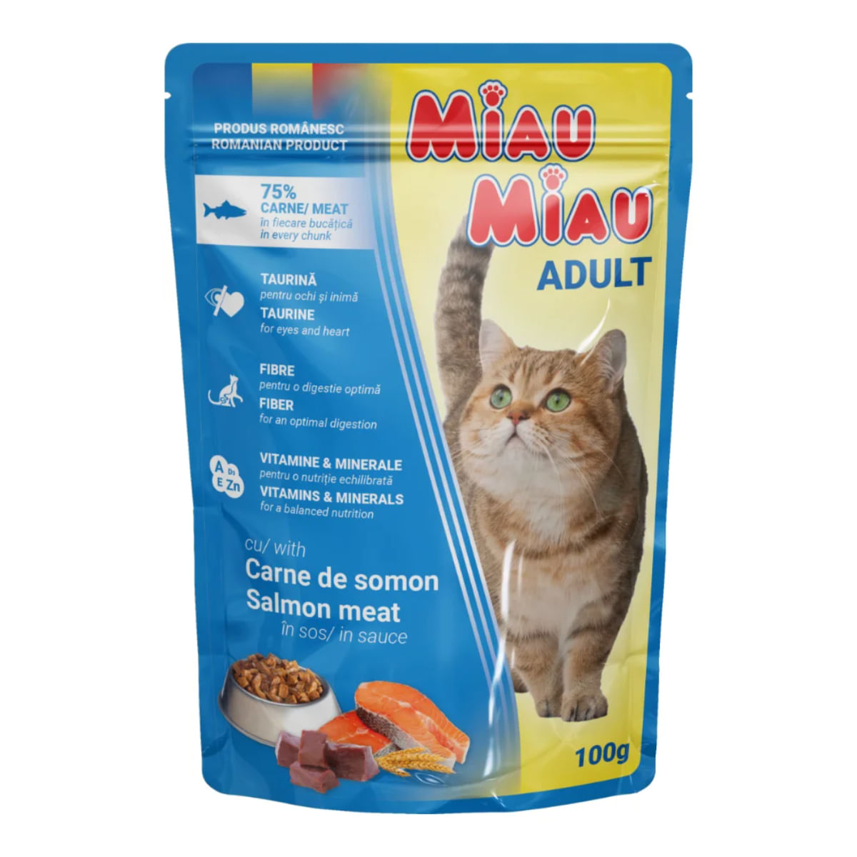 MIAU MIAU, Somon, plic hrană umedă pisici, (în sos), 100g