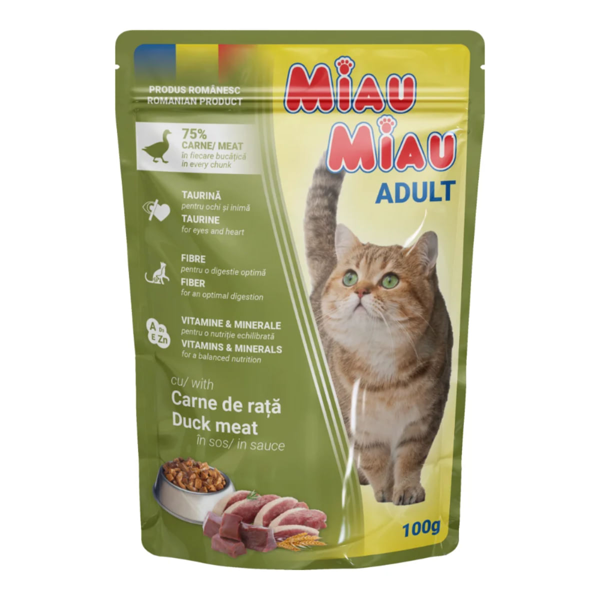 MIAU MIAU, Rață, plic hrană umedă pisici, (în sos), 100g