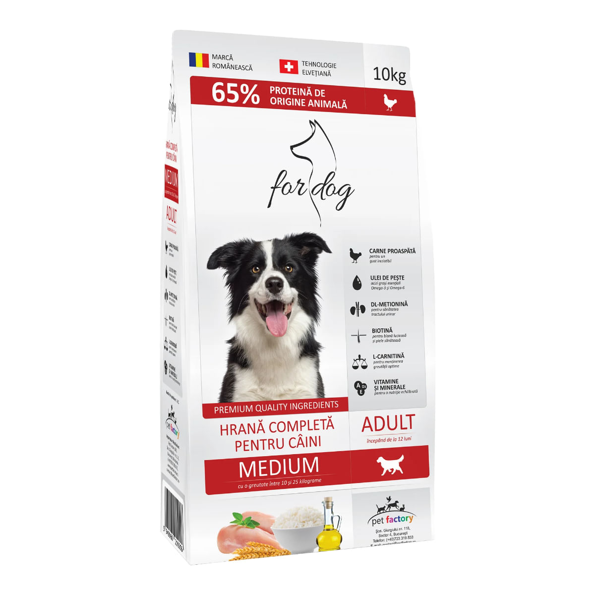 FOR DOG Adult Medium, M, Pasăre, hrană uscată câini, 10kg