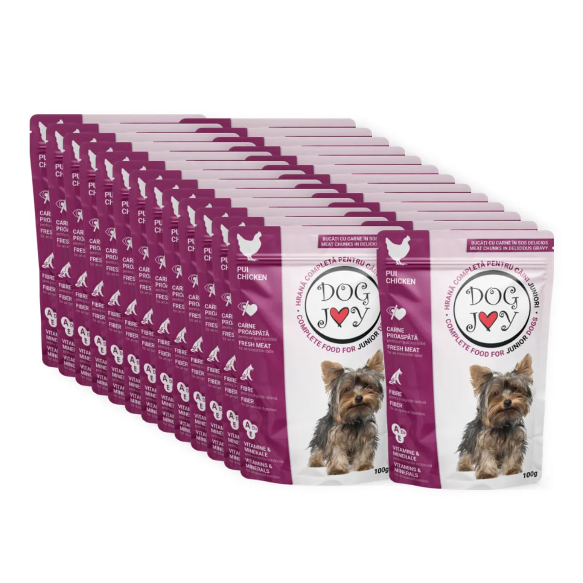 DOG JOY Junior, XS-S, Pui, plic hrană umedă câini junior, (în sos), bax, 100g x 24buc