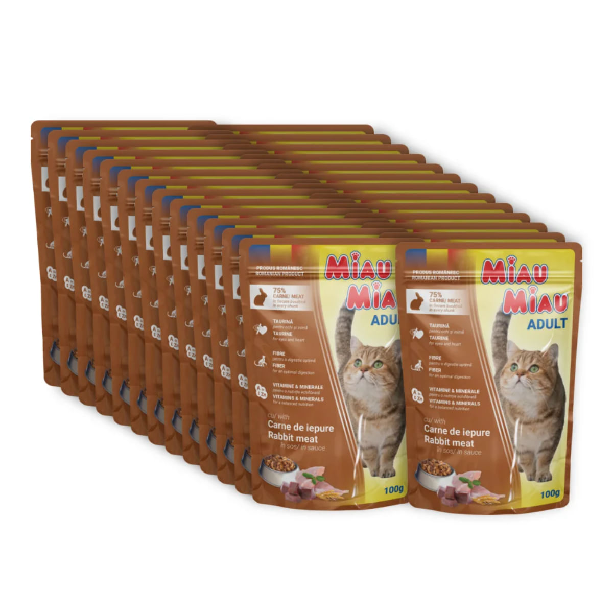 MIAU MIAU, Iepure, plic hrană umedă pisici, (în sos), bax, 100g x 24buc