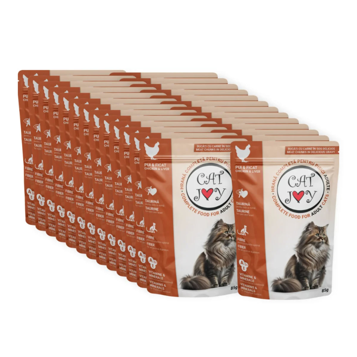 CAT JOY, Pui și Ficat, plic hrană umedă pisici, (în sos), bax, 85g x 24buc