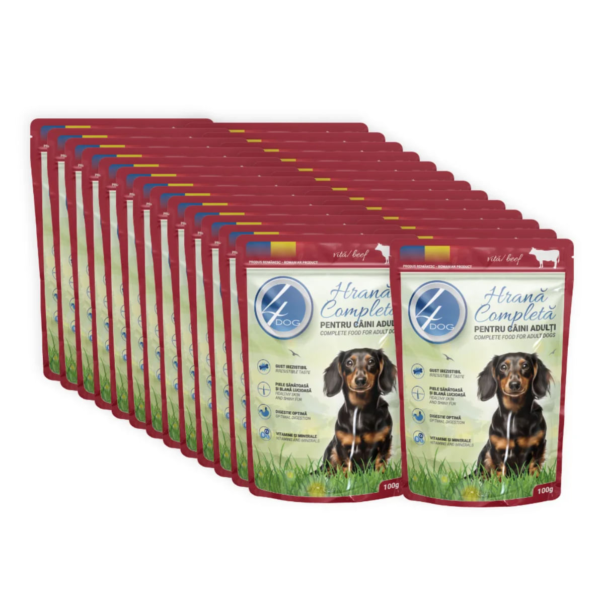 4DOG, XS-XL, Vită, plic hrană umedă câini, (în sos), bax, 100g x 24buc