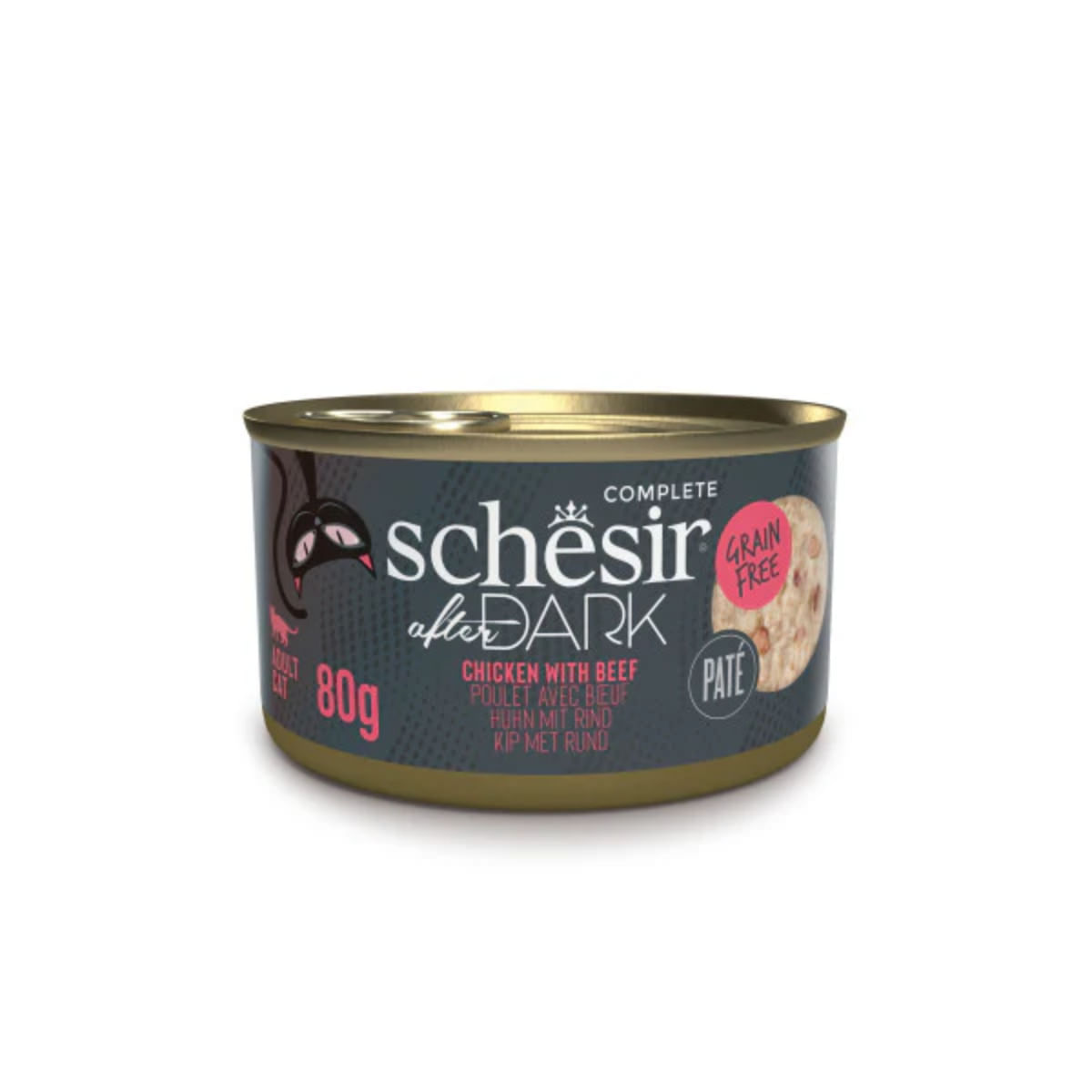 SCHESIR After Dark, Pui și Vită, conservă hrană umedă fără cereale pisici, (în supă), 80g - 1 | YEO