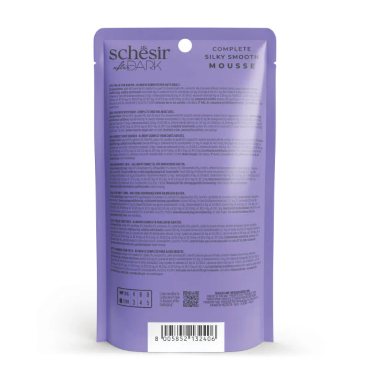 SCHESIR After Dark Velvet Mousse, Pui și Rață, plic hrană umedă fără cereale pisici, (mousse), 80g