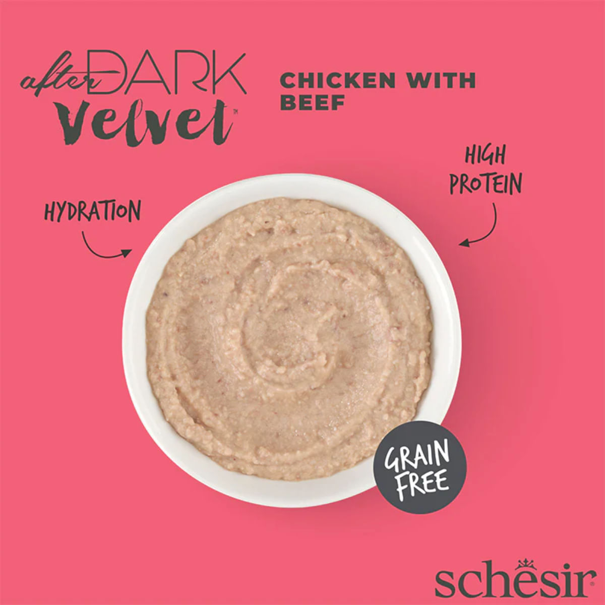 SCHESIR After Dark Velvet Mousse, Pui și Vită, plic hrană umedă fără cereale pisici, (mousse), 80g