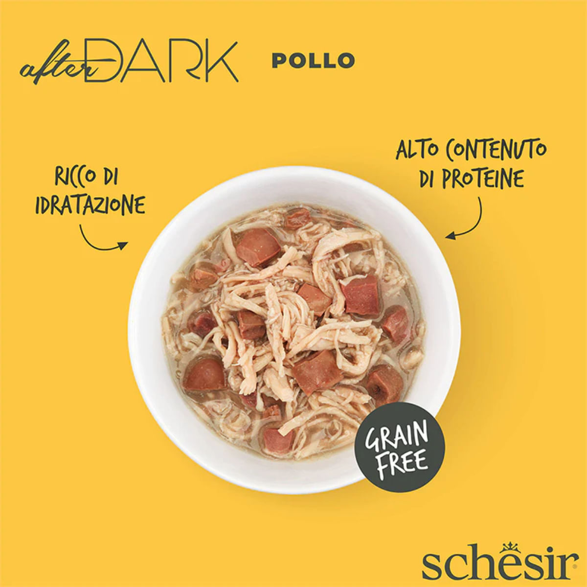 SCHESIR After Dark, Pui, conservă hrană umedă fără cereale pisici, (în supă), 80g