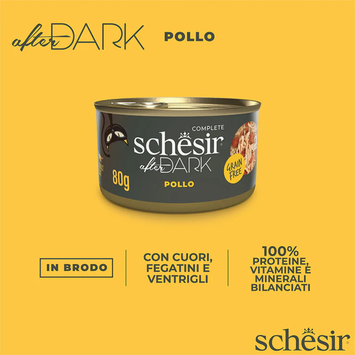 SCHESIR After Dark, Pui, conservă hrană umedă fără cereale pisici, (în supă), 80g