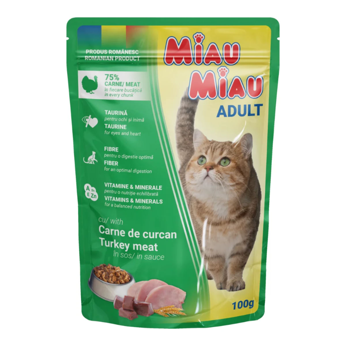 MIAU MIAU, Curcan, plic hrană umedă pisici, (în sos), 100g - 1 | YEO